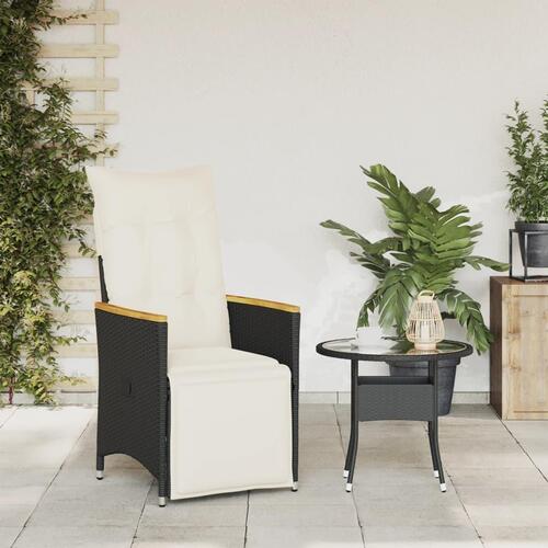 Havestol med hynder justerbart ryglæn polyrattan sort