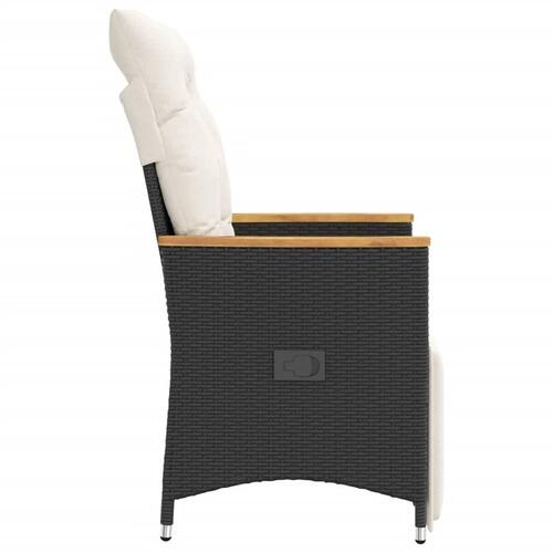 Havestol med hynder justerbart ryglæn polyrattan sort
