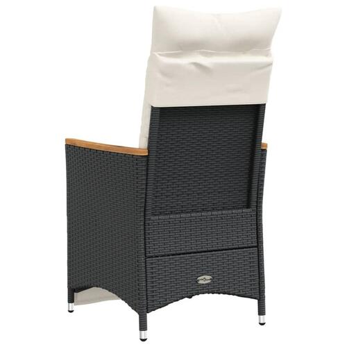Havestol med hynder justerbart ryglæn polyrattan sort