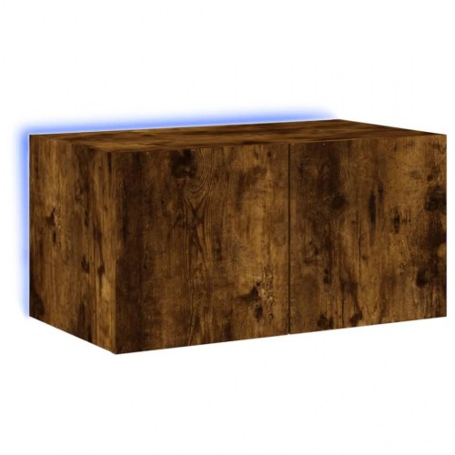 Væghængt tv-bord med LED-lys 60 x 35 x 31 cm - røget egetræ