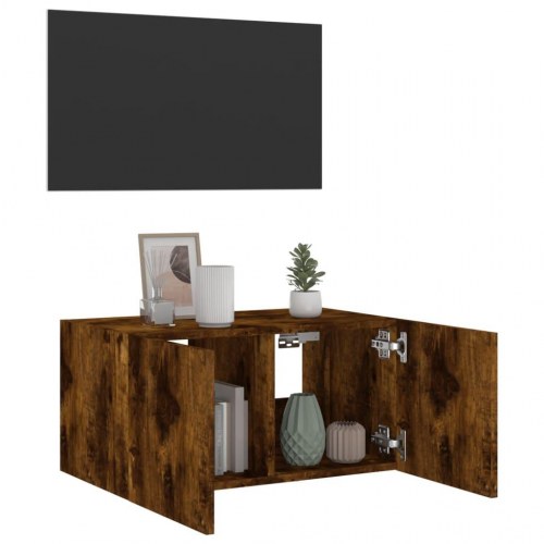 Væghængt tv-bord med LED-lys 60 x 35 x 31 cm - røget egetræ
