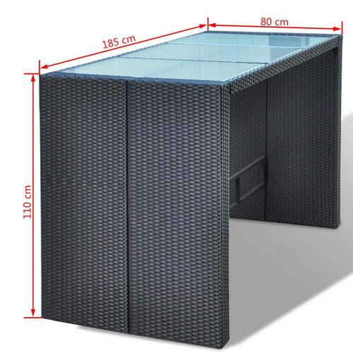 Havebarsæt 7 dele med hynder polyrattan sort