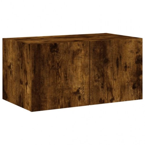 Væghængt tv-bord med LED-lys 60 x 35 x 31 cm - røget egetræ