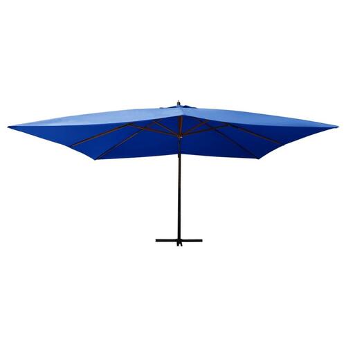 Hængeparasol med træstang 400x300 cm azurblå