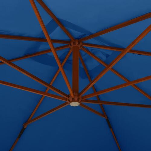 Hængeparasol med træstang 400x300 cm azurblå