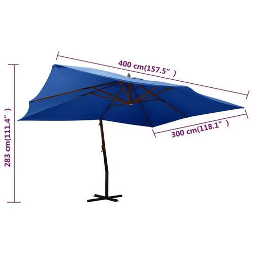 Hængeparasol med træstang 400x300 cm azurblå