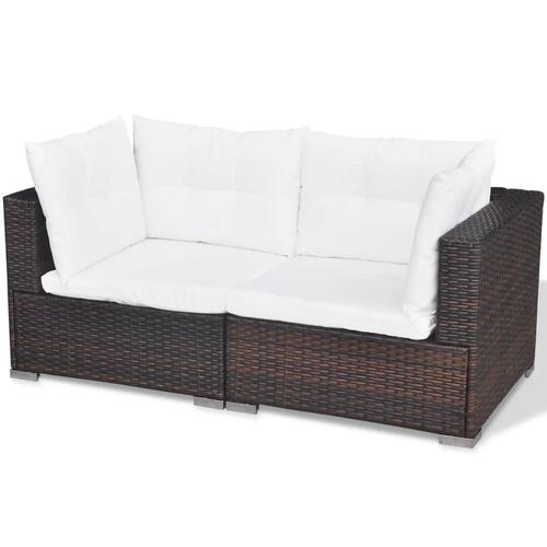 Loungesæt til haven 5 dele med hynder polyrattan brun