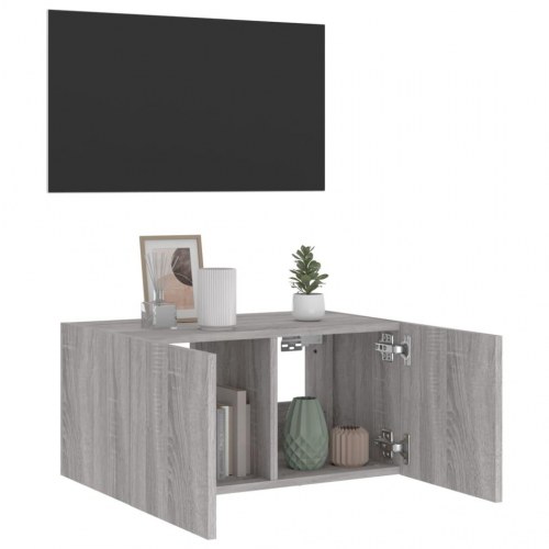 Væghængt tv-bord med LED-lys 60x35x31 cm grå sonoma-eg