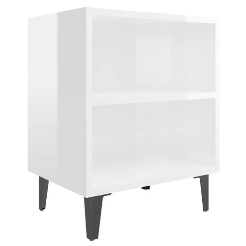 Sengeborde 2 stk. med metalben 40x30x50 cm hvid højglans