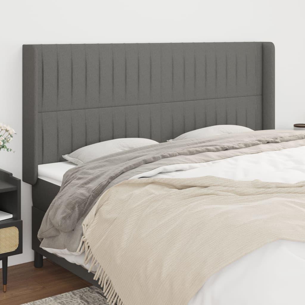 Sengegavl med kanter 163x16x118/128 cm stof mørkegrå