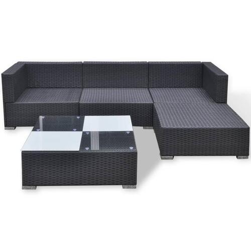 Haveloungesæt 5 dele med hynder polyrattan sort