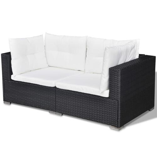 Haveloungesæt 5 dele med hynder polyrattan sort