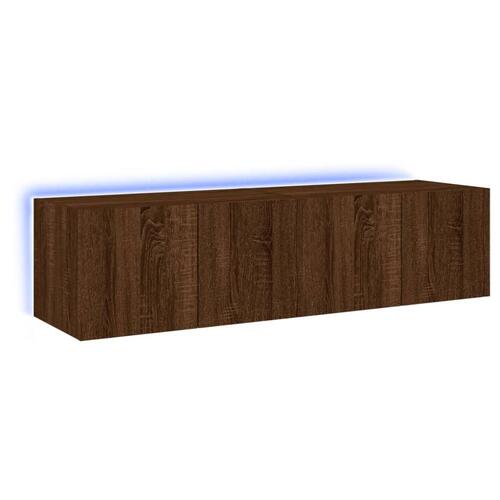 Væghængte tv-borde 2 stk. med LED-lys 60x35x31 cm brunt egetræ