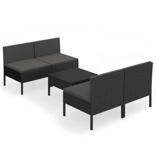 Loungesæt til haven 5 dele med hynder polyrattan sort
