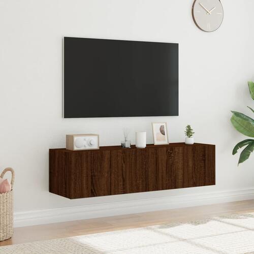 Væghængte tv-borde 2 stk. med LED-lys 60x35x31 cm brunt egetræ