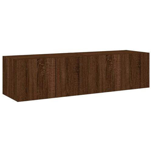 Væghængte tv-borde 2 stk. med LED-lys 60x35x31 cm brunt egetræ