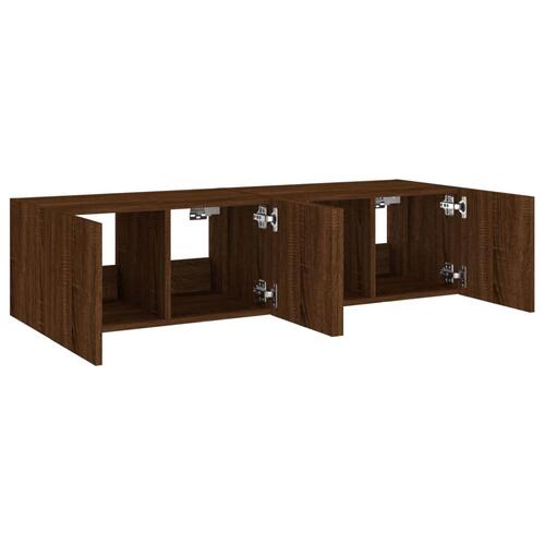 Væghængte tv-borde 2 stk. med LED-lys 60x35x31 cm brunt egetræ