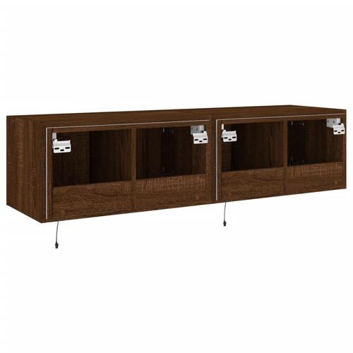 Væghængte tv-borde 2 stk. med LED-lys 60x35x31 cm brunt egetræ