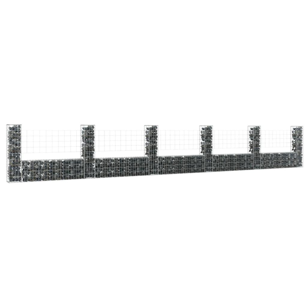 Gabionkurv med 6 stolper 620x20x150 cm U-facon jern