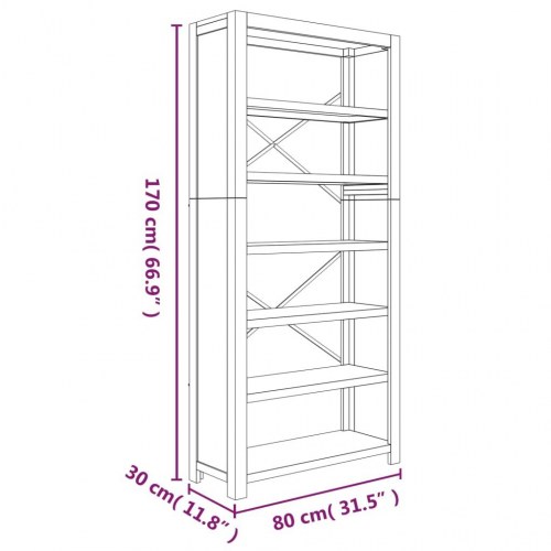 Bogreol med 6 hylder 80x30x170 cm massivt akacietræ