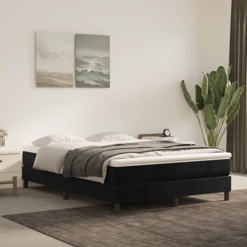 Boxspring sengeramme i fløjl - sort 140 × 190 cm