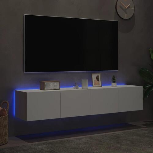 Væghængte tv-borde 2 stk. med LED-lys 80x35x31 cm hvid