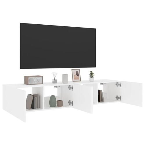 Væghængte tv-borde 2 stk. med LED-lys 80x35x31 cm hvid