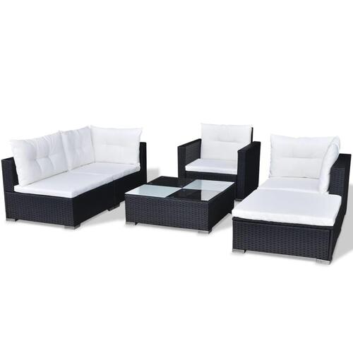 Loungesæt til haven 6 dele med hynder polyrattan sort