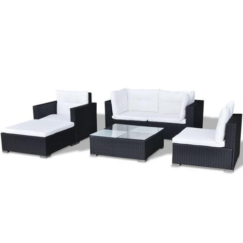 Loungesæt til haven 6 dele med hynder polyrattan sort