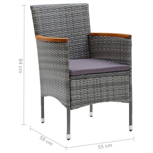 Spisebordssæt til haven 7 dele med hynder polyrattan grå