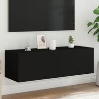 Væghængt tv-bord med LED-lys 100x35x31 cm sort