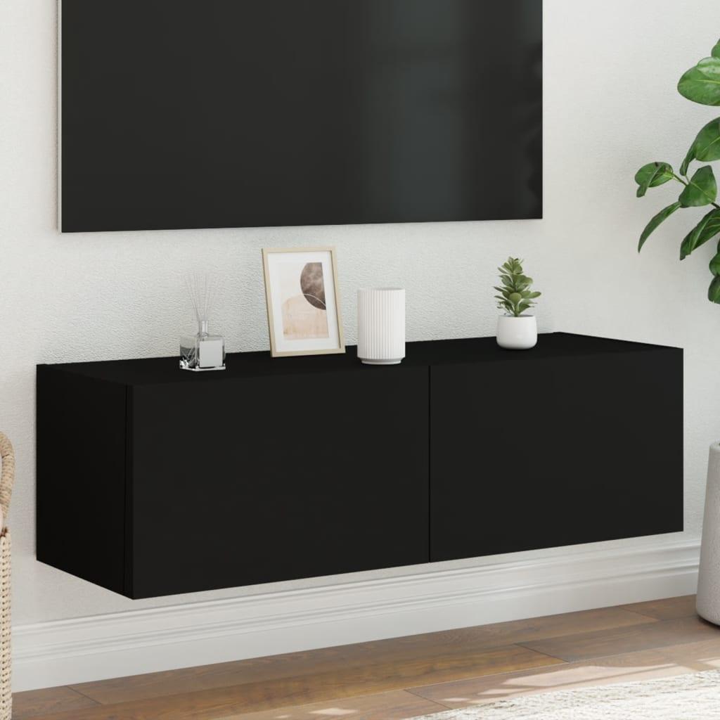 Væghængt tv-bord med LED-lys 100x35x31 cm sort