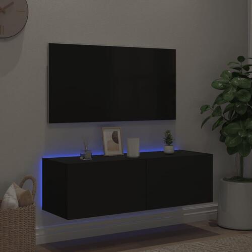 Væghængt tv-bord med LED-lys 100x35x31 cm sort