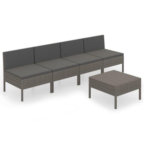 Loungesæt til haven 5 dele med hynder polyrattan grå