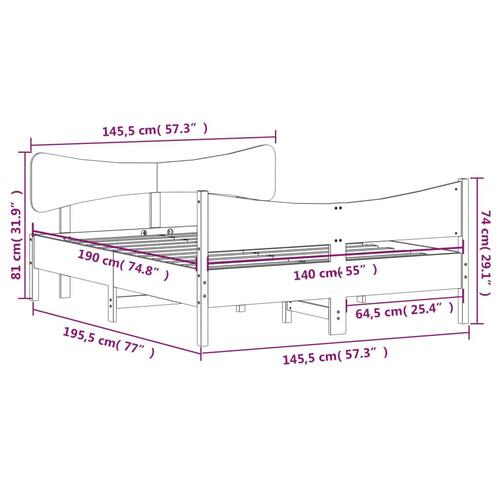 Sengeramme uden madras 140x190 cm massivt fyrretræ gyldenbrun