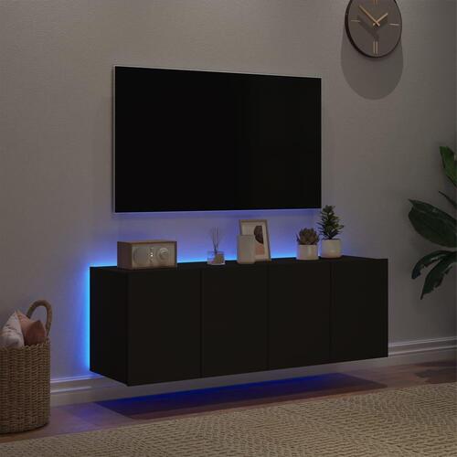 Væghængte tv-borde 2 stk. med LED-lys 60x35x41 cm sort