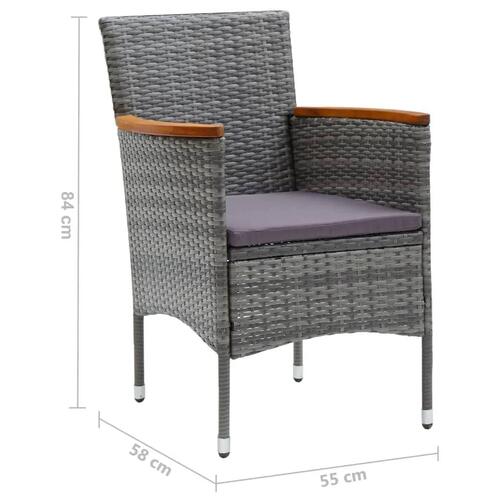Spisebordssæt til haven 7 dele med hynder polyrattan grå