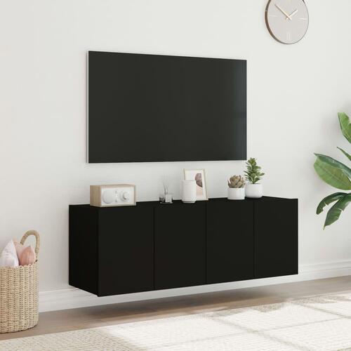 Væghængte tv-borde 2 stk. med LED-lys 60x35x41 cm sort