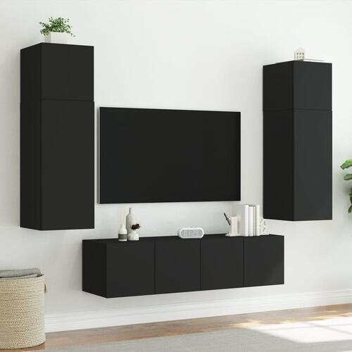 Væghængte tv-borde 2 stk. med LED-lys 60x35x41 cm sort