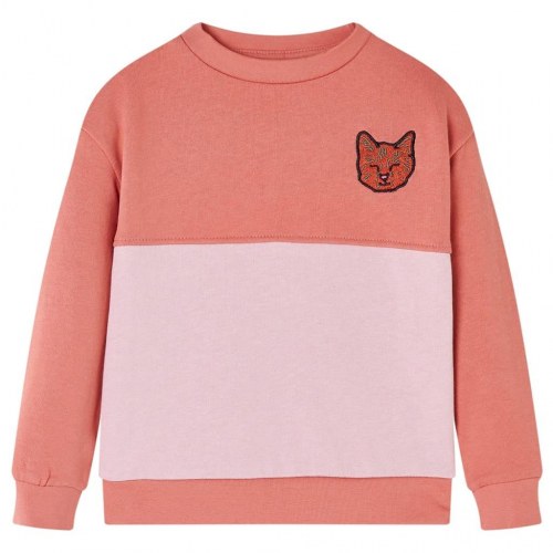 Sweatshirt til børn str. 104 - farveblok i pink/lyserød med kattepatch