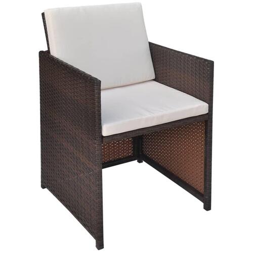 Havestole 2 stk. med hynder og puder polyrattan brun