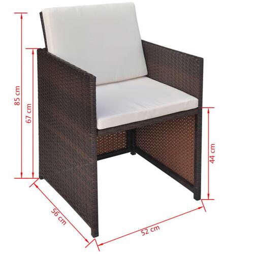 Havestole 2 stk. med hynder og puder polyrattan brun