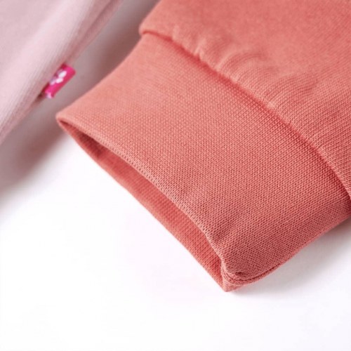 Sweatshirt til børn str. 104 - farveblok i pink/lyserød med kattepatch