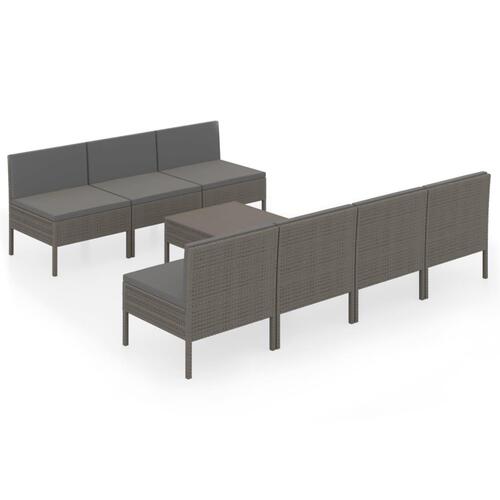 Loungesæt til haven 8 dele med hynder polyrattan grå