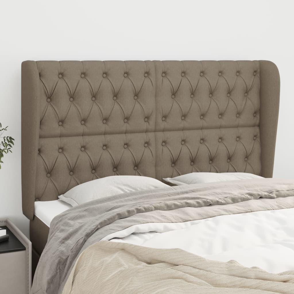 Sengegavl med kanter 147x23x118/128 cm stof gråbrun billede