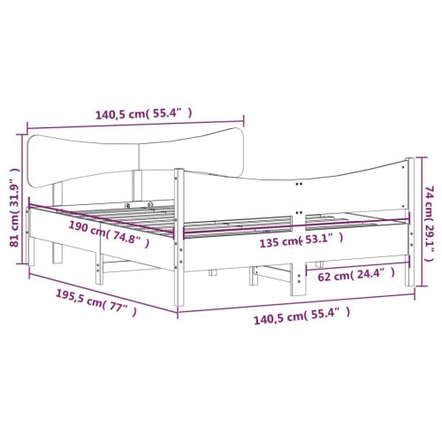 Sengeramme uden madras i massivt fyrretræ 135 x 190 cm - hvid