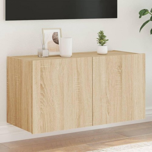 Væghængt tv-bord med LED-lys 80x35x41 cm sonoma-eg