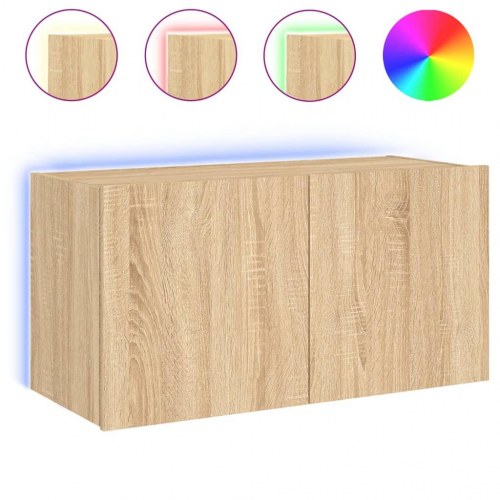 Væghængt tv-bord med LED-lys 80x35x41 cm sonoma-eg