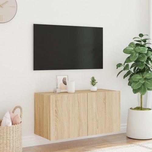 Væghængt tv-bord med LED-lys 80x35x41 cm sonoma-eg