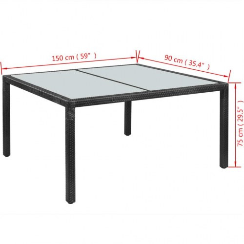 Havebord polyrattan 150 x 90 x 75 cm sort